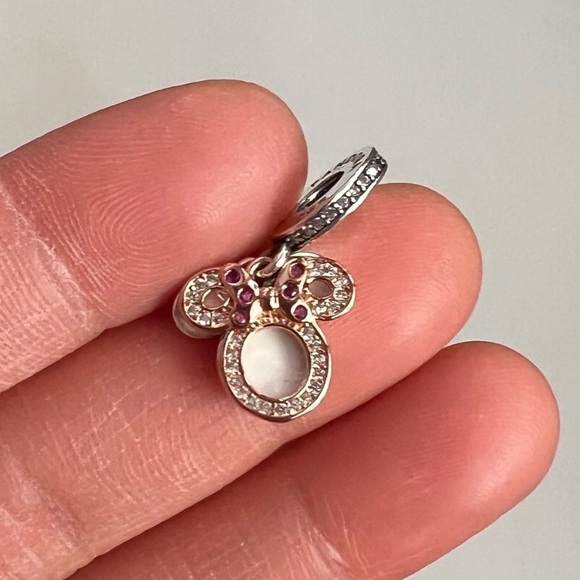 NWOT Disney Minnie Mouse Silhouette Double Dangle Charm Sterling Silver 925 - Picture 1 of 9